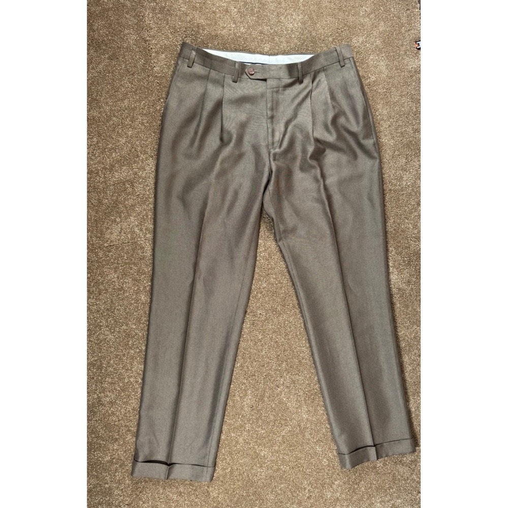 Ralph by Ralph Lauren Mens Brown Micro Check Pleated Cuffed Dress Pants‎ 36x32